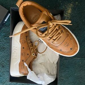 MCM woman's Tan Leather Sneakers 6.5 37 authentic new with tags leather suede